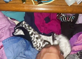 Pervert jerks off on his sister's panties